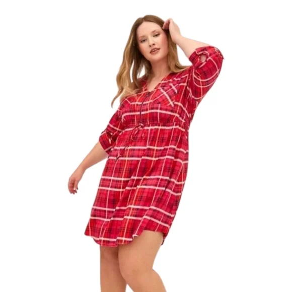 Torrid 3X Multicolor Plaid Zip Front Tie Waist Midi dress - Picture 5 of 13